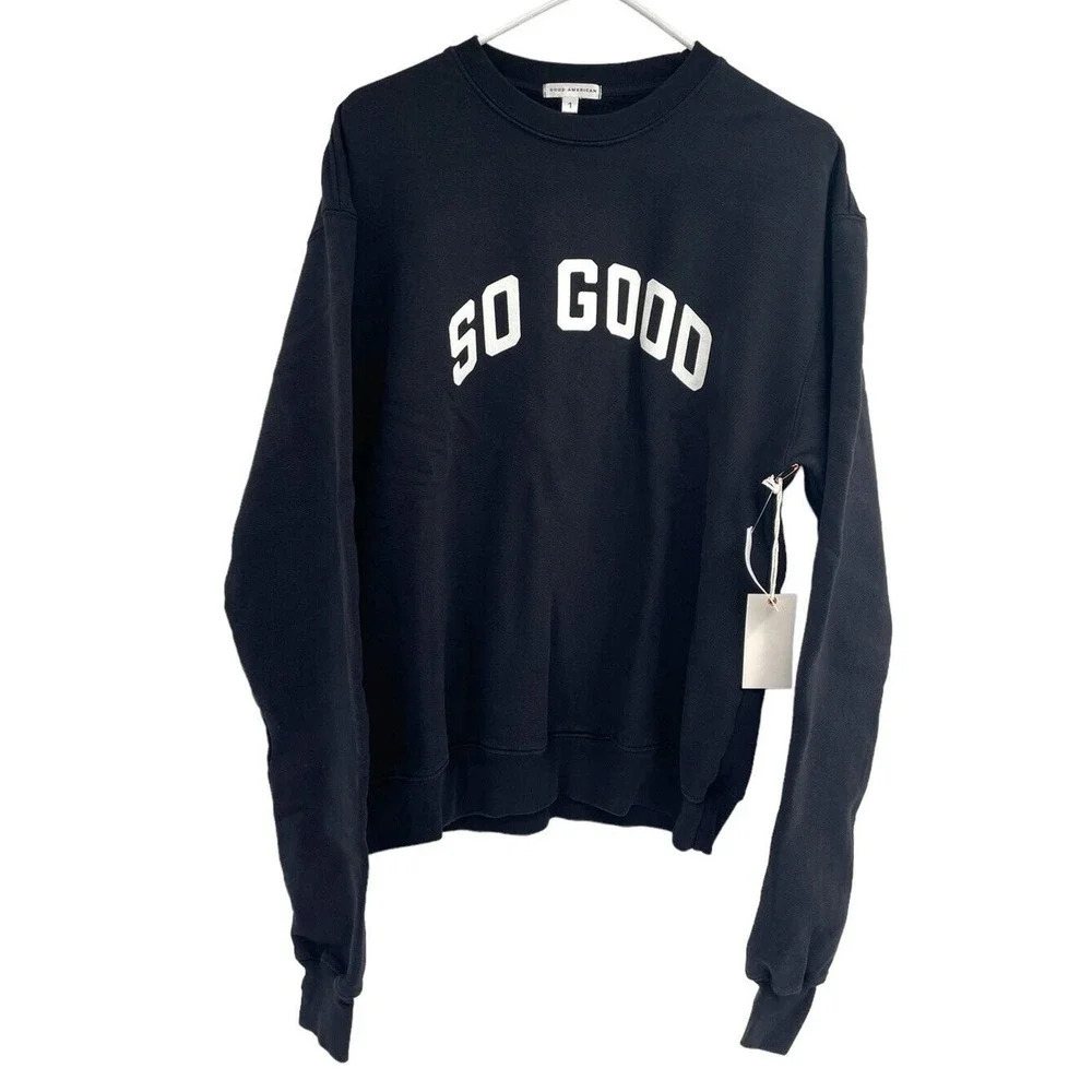 Good American Size 1 Small Sweatshirt Crew Neck Black So Good